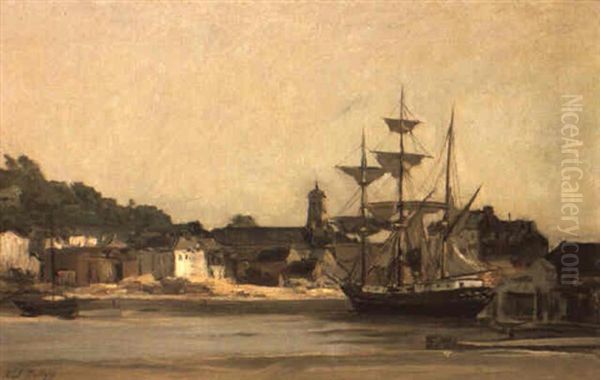 Segelschiff In Honfleur Oil Painting by Karl Pierre Daubigny