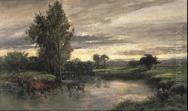 Paturage Au Bord De L'oise Oil Painting by Karl Pierre Daubigny