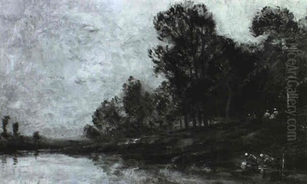 Lavandieres Au Bord De L'oise Oil Painting by Karl Pierre Daubigny