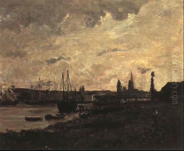 Vue De Rouen Oil Painting by Karl Pierre Daubigny