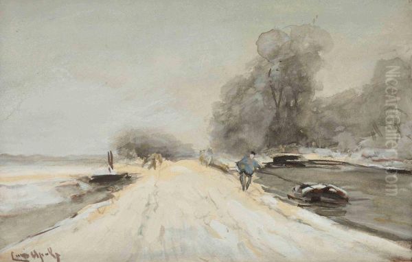 On A Snowy Track Oil Painting by Louis Apol