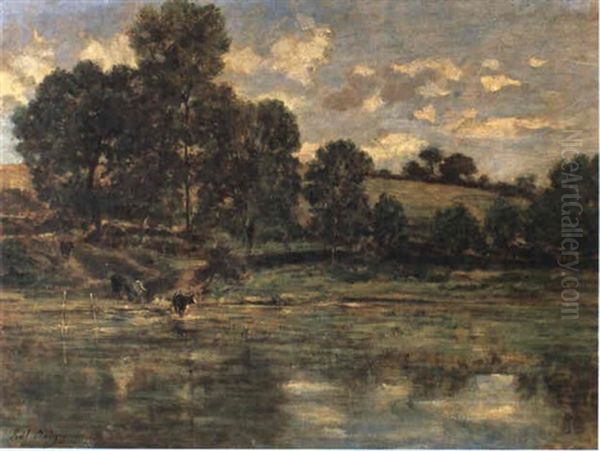 Landschaft Mit Gewasser Oil Painting by Karl Pierre Daubigny