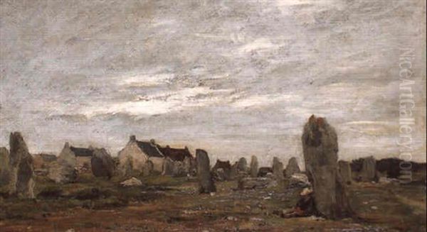 Jeune Garcon Assoupi A L'ombre Des Menhirs Oil Painting by Karl Pierre Daubigny