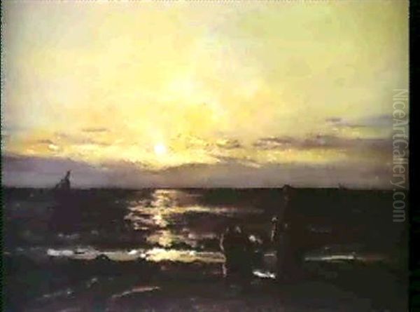 Coucher De Soleil Sur La Mer Oil Painting by Karl Pierre Daubigny