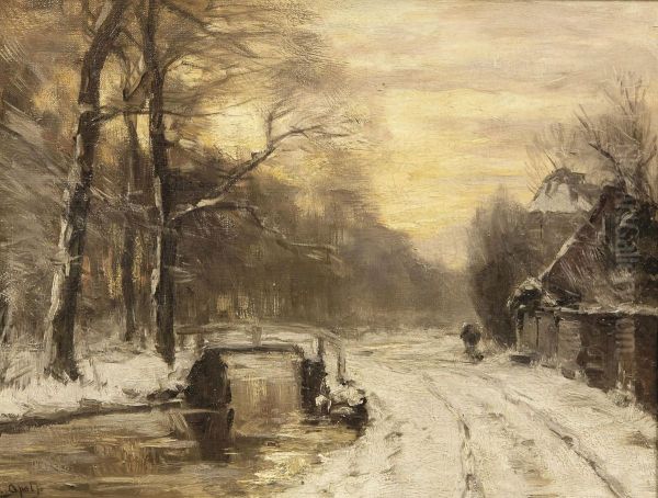 On A Snowy Path In Winter, Haagse Bos, The Hague Oil Painting by Louis Apol