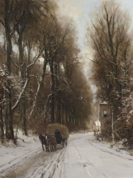 Horse And Carriage On A Track In Winter Oil Painting by Louis Apol