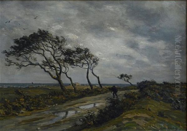 Coup De Vent Sur La Cote Bretonne Oil Painting by Andre Eugene Dauchez