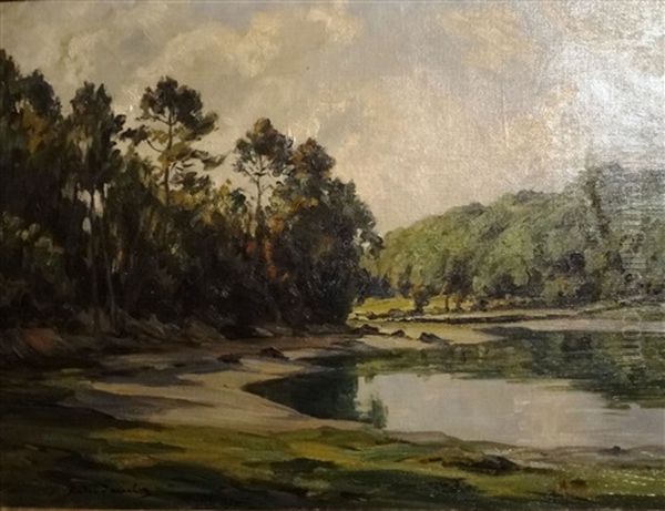 Paysage A L'etang Borde D'arbres by Andre Eugene Dauchez