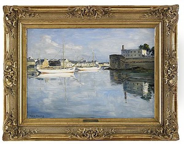 Arriere Port De Concarneau, Bretagne Oil Painting by Andre Eugene Dauchez