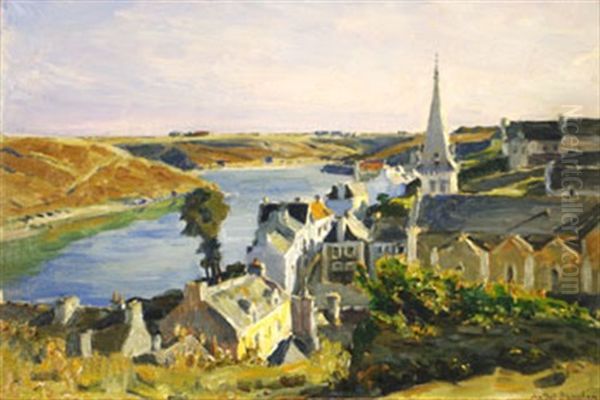 Village Breton Bord De Riviere Oil Painting by Andre Eugene Dauchez