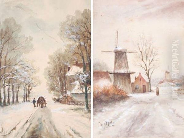 La Cariole Sous La Neige Oil Painting by Louis Apol