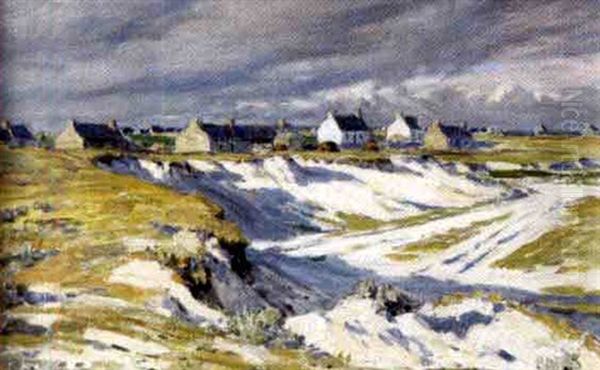 Village En Bretagne En Bordure De Dunes Oil Painting by Andre Eugene Dauchez