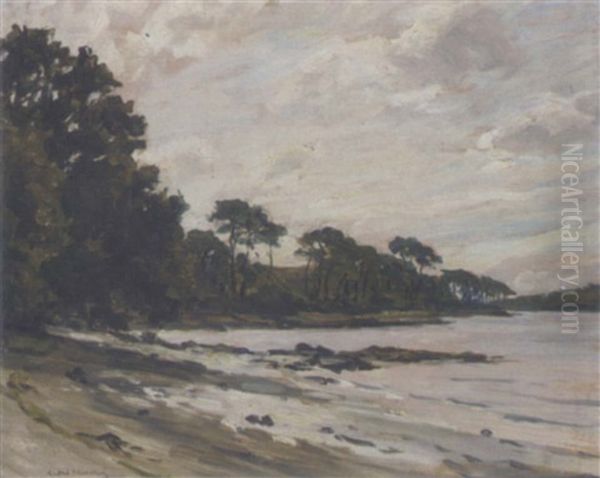 On The Wooded Shore Oil Painting by Andre Eugene Dauchez