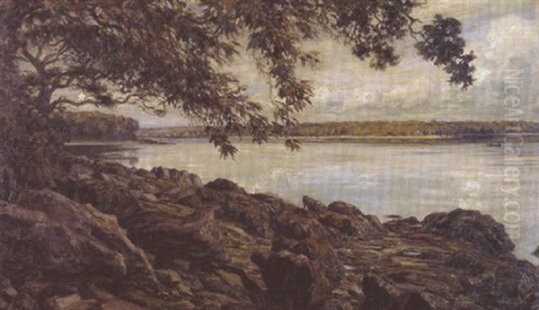 Rochers Au Bord De L'eau Oil Painting by Andre Eugene Dauchez