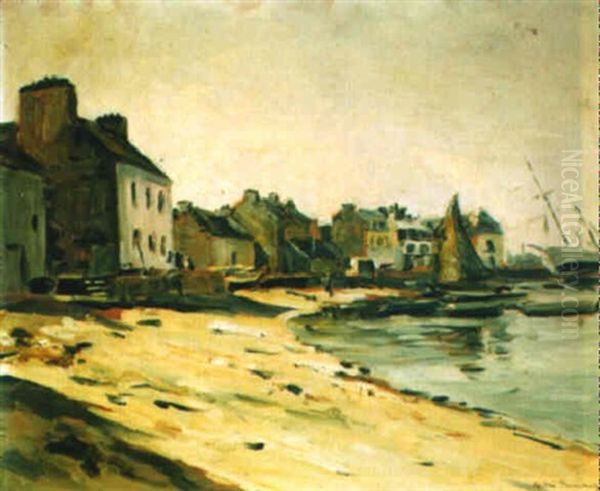 A L'ile Tudy - Marine Oil Painting by Andre Eugene Dauchez