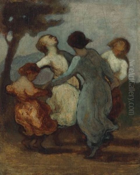 Une Ronde D'enfants (enfants Dansant En Rond-ronde De Jeunes Filles) Oil Painting by Honore Daumier