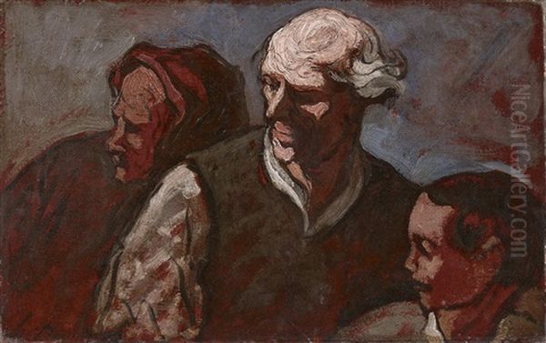 Die Familie Auf Der Barrikade Oil Painting by Honore Daumier