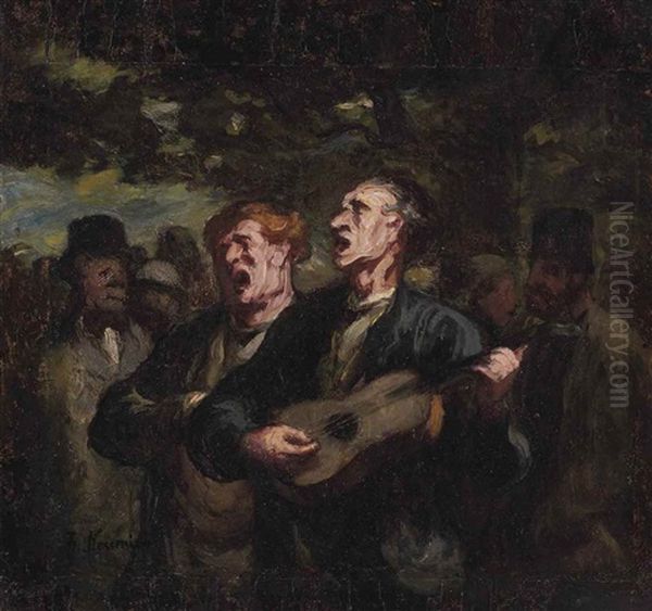 Chanteurs Ambulants ('buskers') Oil Painting by Honore Daumier