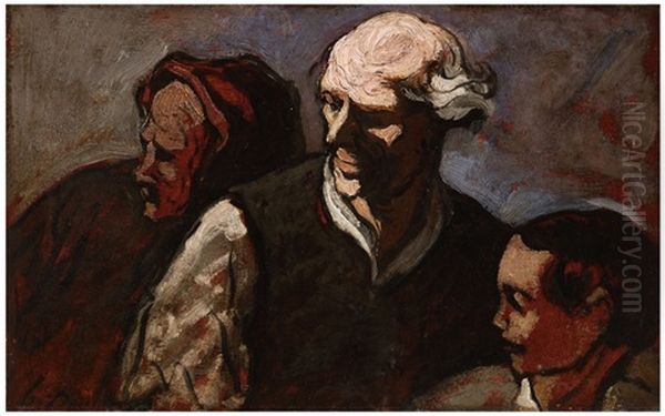 A Family On The Barricades Oil Painting by Honore Daumier