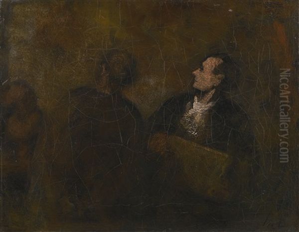 Deux Personnages Dans Un Atelier De Peintre Oil Painting by Honore Daumier