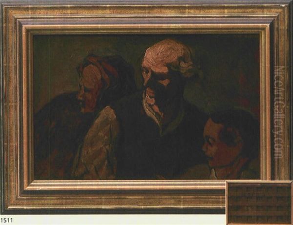 Familie Auf Der Barrikade Oil Painting by Honore Daumier