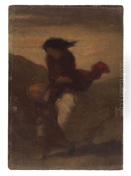 Course Au Bord De La Mer - Un Coup De Vent Oil Painting by Honore Daumier