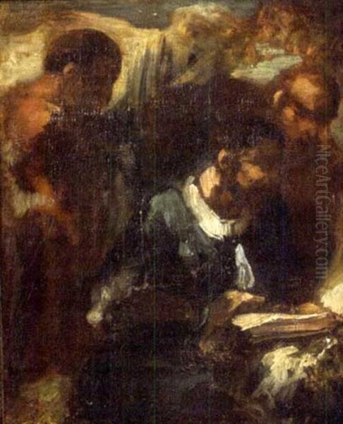 Study Of Three Figures, One Reading Oil Painting by Honore Daumier