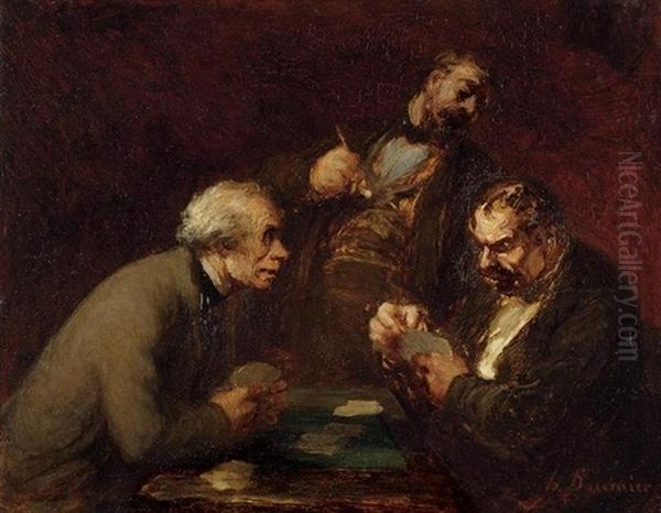 Joueurs De Cartes Oil Painting by Honore Daumier