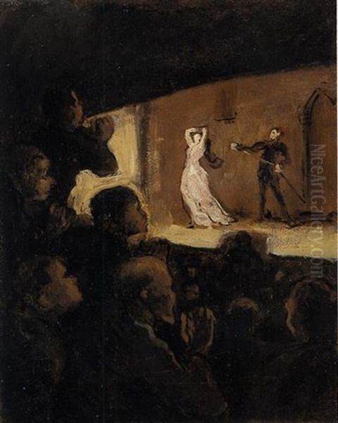 Au Theatre Oil Painting by Honore Daumier