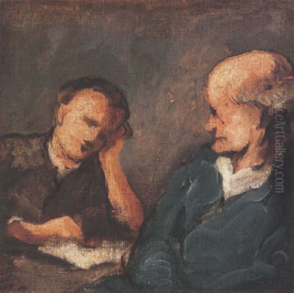 La Lecture Oil Painting by Honore Daumier