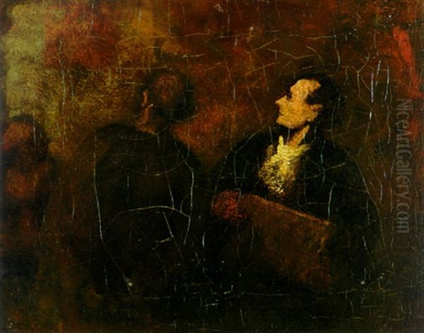 Deux Personnages Dans Un Atelier De Peintre Oil Painting by Honore Daumier