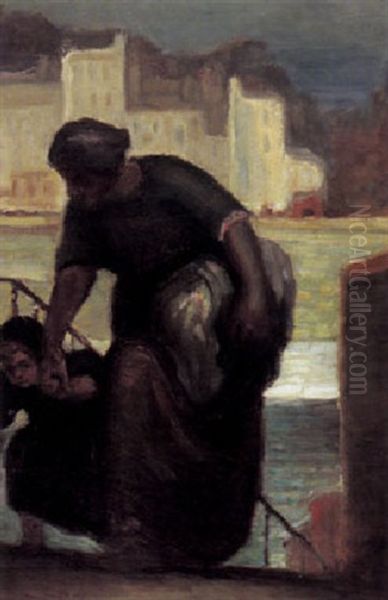 Die Wascherin Oil Painting by Honore Daumier