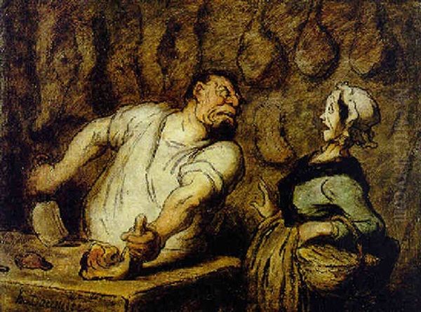 Le Boucher, Marche Montmartre Oil Painting by Honore Daumier