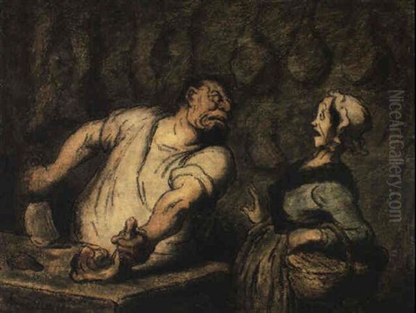 Le Boucher, Marche  Montmartre Oil Painting by Honore Daumier