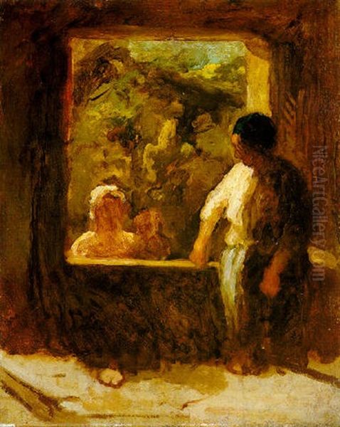 Femme Et Enfant Pres De La Fenetre Oil Painting by Honore Daumier