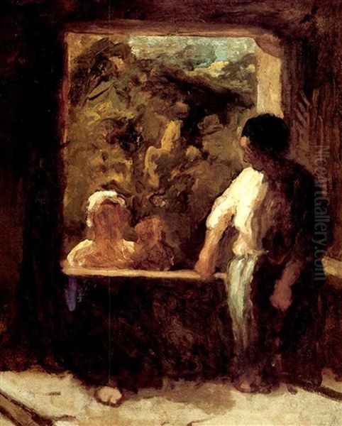 Femme Et Enfant Pres De La Fenetre Oil Painting by Honore Daumier