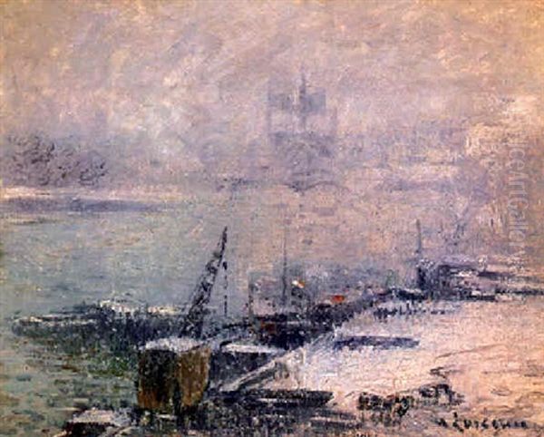 Le Pont Henri Iv - Notre-dame De Paris Sous La Neige Oil Painting by Honore Daumier