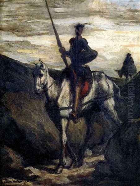 Don Quixote Et Sancho Se Rendant Aux Noces De Gamaches Oil Painting by Honore Daumier