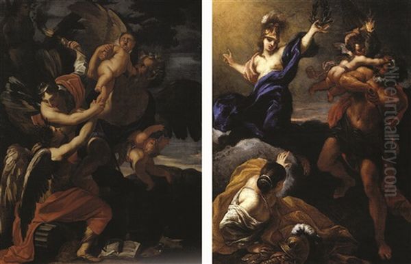 Allegoria Del Tempo (+ Minerva Vincitrice; 2 Works) Oil Painting by Charles Dauphin