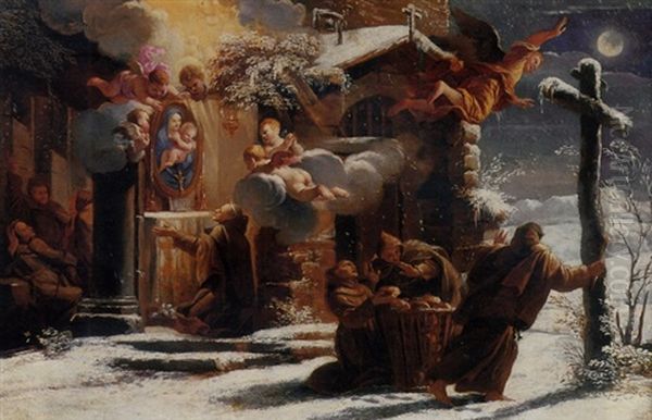 A Franciscan Miracle Oil Painting by Charles Dauphin