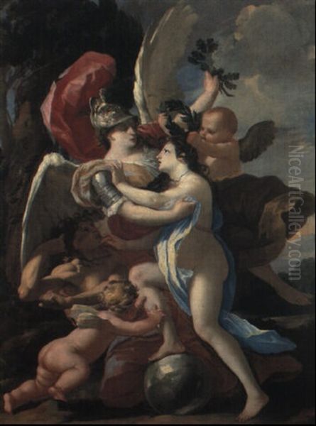 Minerva Premia La Virt- E Castiga Il Vizio Oil Painting by Charles Dauphin