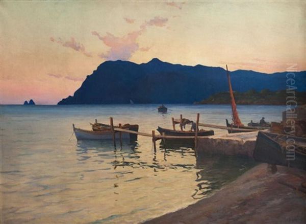 Coucher De Soleil Sur Le Cap Sicie Oil Painting by Eugene Baptiste Emile Dauphin