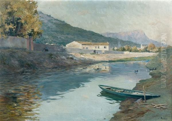 Paysage Fluvial Du Midi De La France Oil Painting by Eugene Baptiste Emile Dauphin