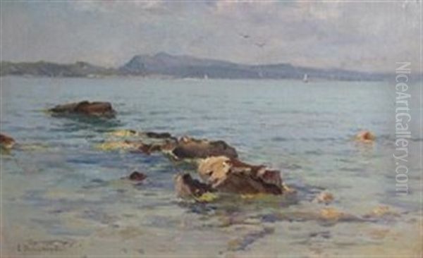 Sunny Coastal View Oil Painting by Eugene Baptiste Emile Dauphin