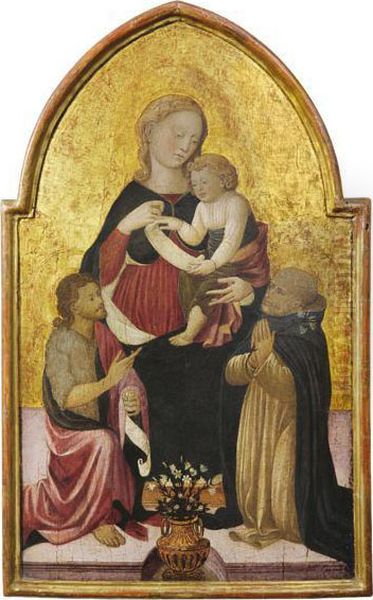 Madonna Col Bambino Tra San Giovanni Battista E San Domenico Oil Painting by Apollonio di Giovanni