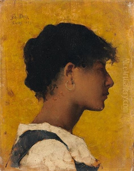 Jeune Napolitaine De Profil Sur Un Fond Jaune Oil Painting by Charles Daux