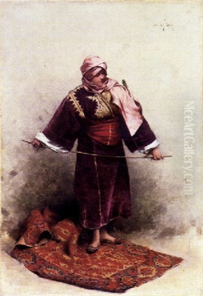 Junge Orientalin, Mit Einem Wellensittich Auf Ihren Schultern Oil Painting by Charles Daux