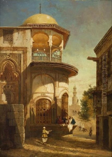 Scene De Rue, Pres De La Mosquee Du Sultan Hassan Au Caire by Adrien Dauzats