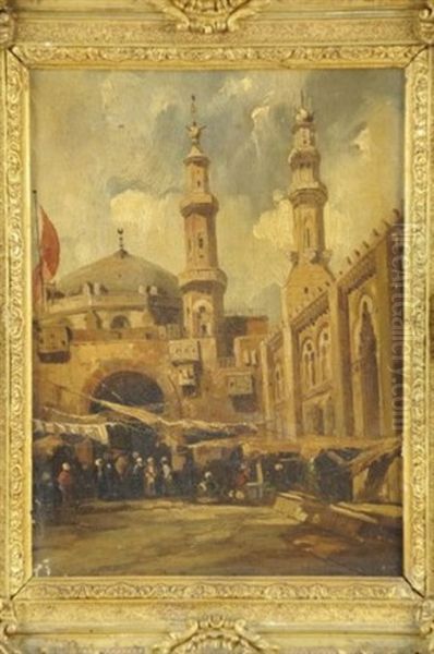 Un Souk Pres De La Mosquee Al Hassan Oil Painting by Adrien Dauzats