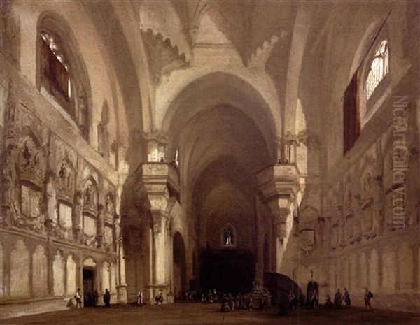 Interieur De L'eglise Saint-jean-des-rois-de-tolede Oil Painting by Adrien Dauzats